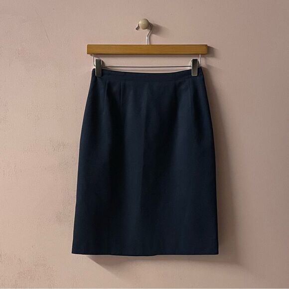 Vintage Adolfo Studio Petite Size 4P Navy Blue Knee Length Skirt EUC - Picture 1 of 10